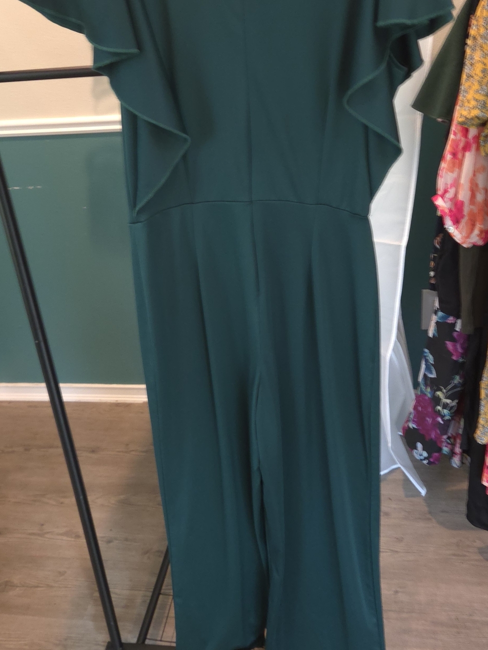 Women's Emerald Green Flutter Sleeve Jumpsuit